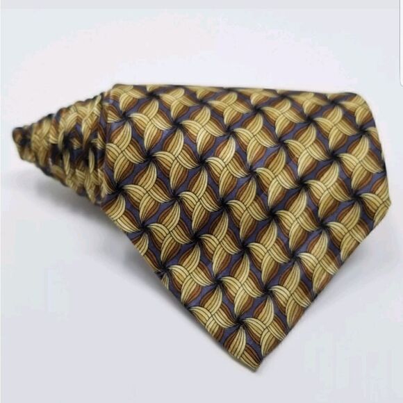 Z Inc Mens Golden Yellow & Blue Geometric Print - Picture 1 of 5